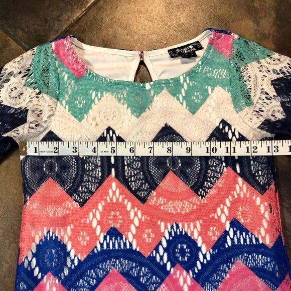 Sequin Hearts Girl’s Multicolored Chevron Lace Dress Size 7 - Picture 3 of 10